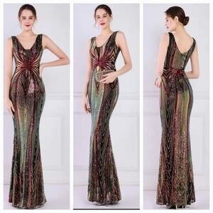 Elegant Multicolor Sequin Wedding Dress